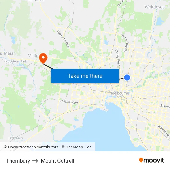Thornbury to Mount Cottrell map