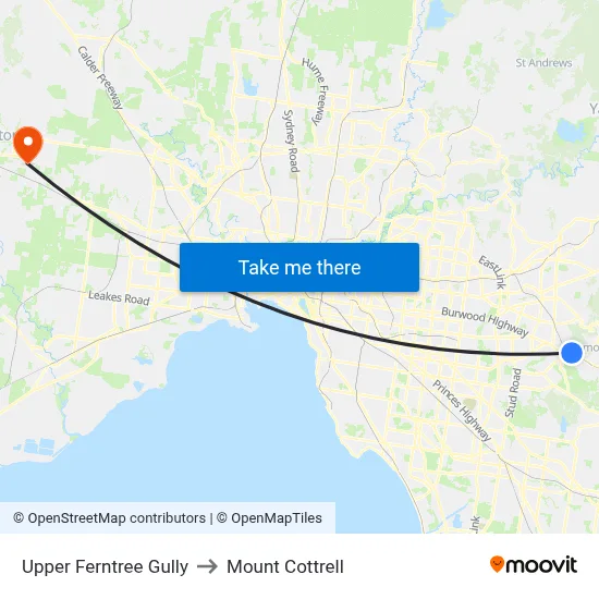Upper Ferntree Gully to Mount Cottrell map