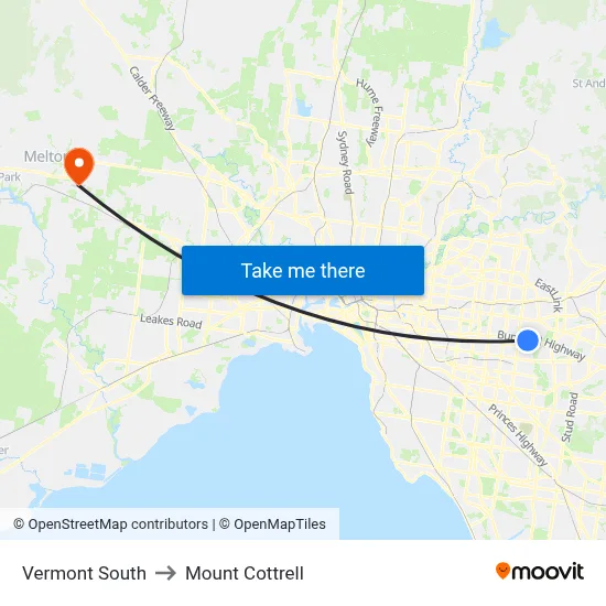 Vermont South to Mount Cottrell map