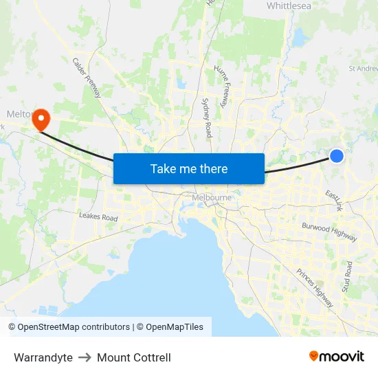 Warrandyte to Mount Cottrell map