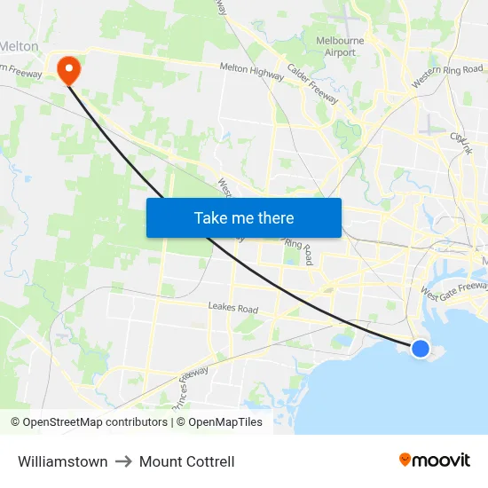 Williamstown to Mount Cottrell map