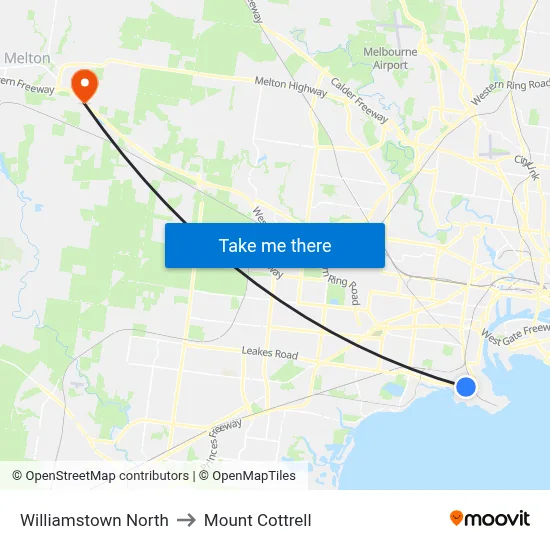 Williamstown North to Mount Cottrell map
