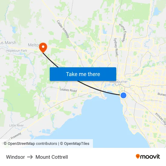Windsor to Mount Cottrell map