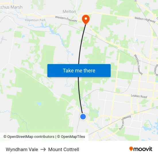 Wyndham Vale to Mount Cottrell map