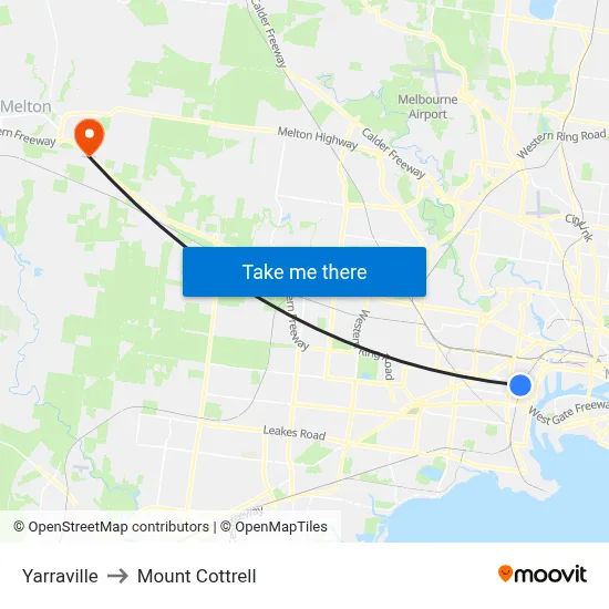 Yarraville to Mount Cottrell map