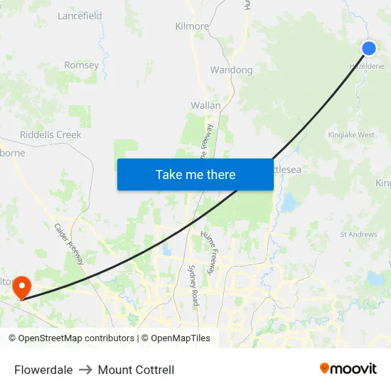 Flowerdale to Mount Cottrell map