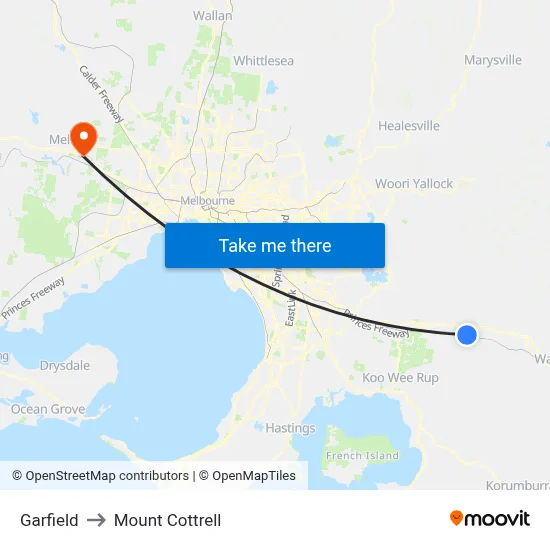 Garfield to Mount Cottrell map