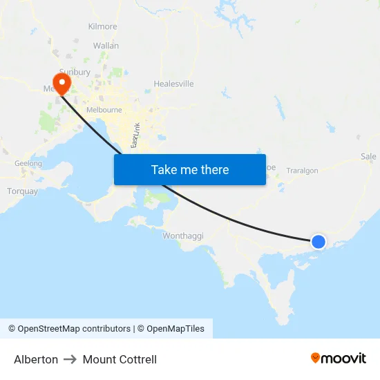 Alberton to Mount Cottrell map
