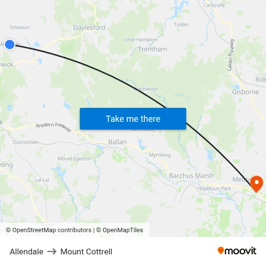 Allendale to Mount Cottrell map