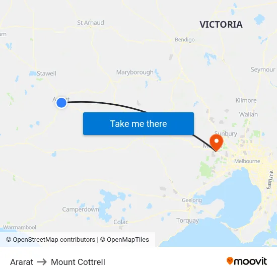 Ararat to Mount Cottrell map