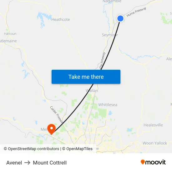 Avenel to Mount Cottrell map