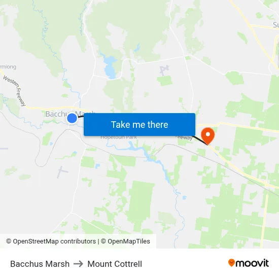 Bacchus Marsh to Mount Cottrell map