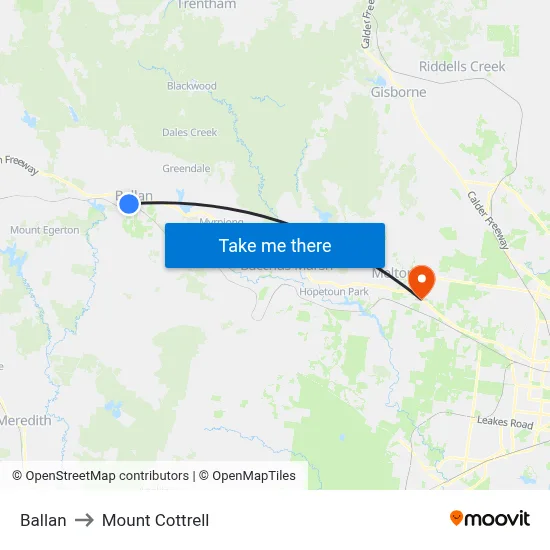 Ballan to Mount Cottrell map