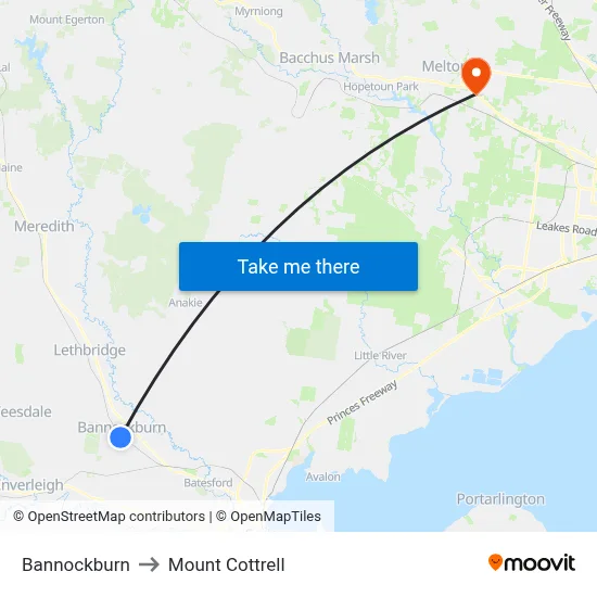 Bannockburn to Mount Cottrell map