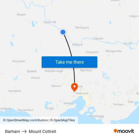Barham to Mount Cottrell map