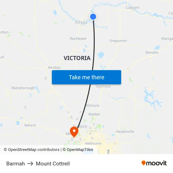 Barmah to Mount Cottrell map