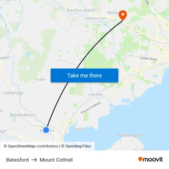 Batesford to Mount Cottrell map