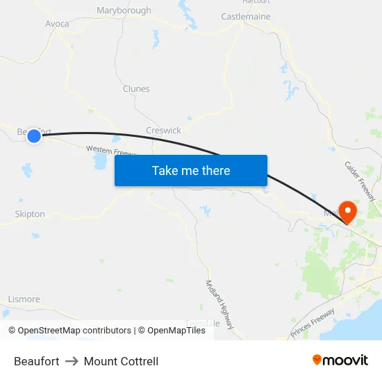 Beaufort to Mount Cottrell map