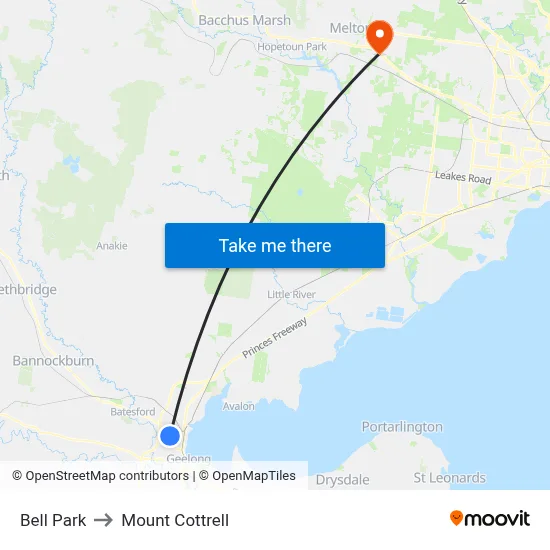 Bell Park to Mount Cottrell map