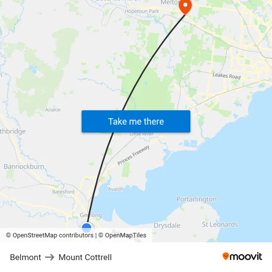 Belmont to Mount Cottrell map