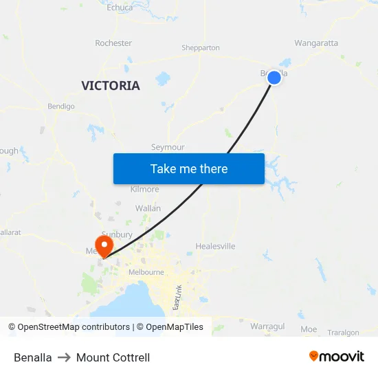 Benalla to Mount Cottrell map
