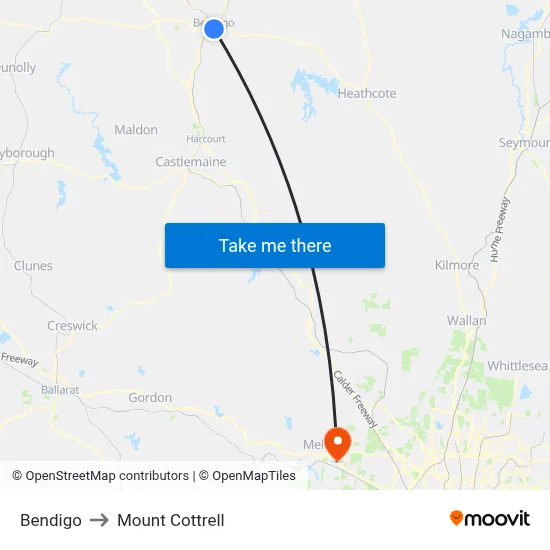 Bendigo to Mount Cottrell map