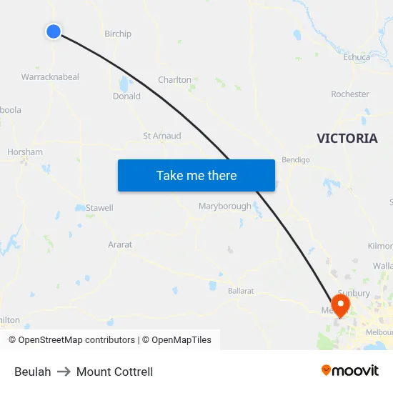 Beulah to Mount Cottrell map