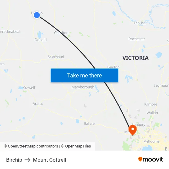 Birchip to Mount Cottrell map
