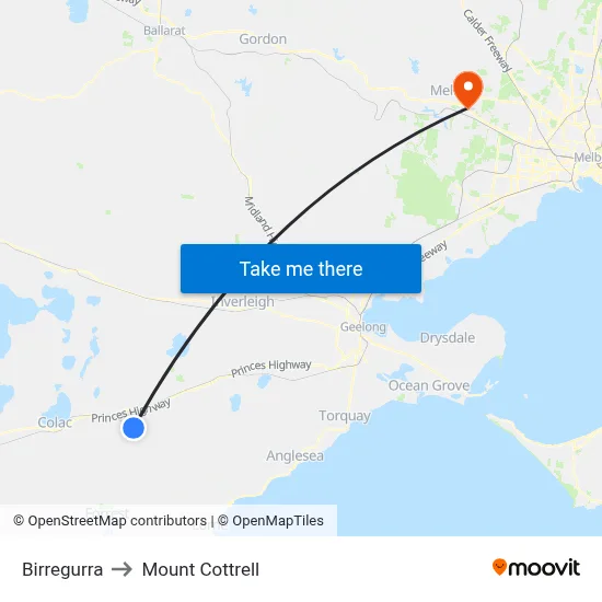 Birregurra to Mount Cottrell map