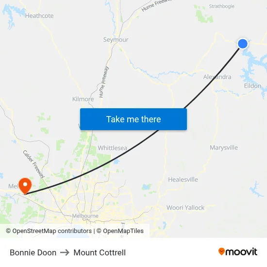 Bonnie Doon to Mount Cottrell map