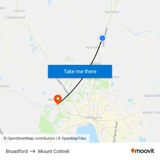 Broadford to Mount Cottrell map