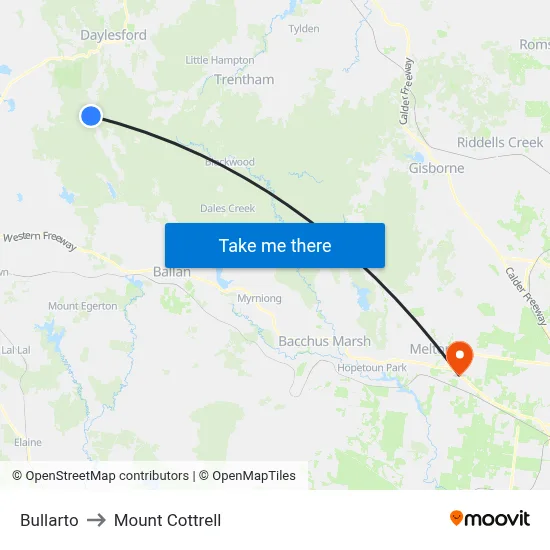 Bullarto to Mount Cottrell map