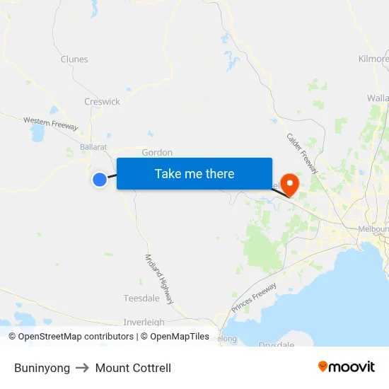 Buninyong to Mount Cottrell map