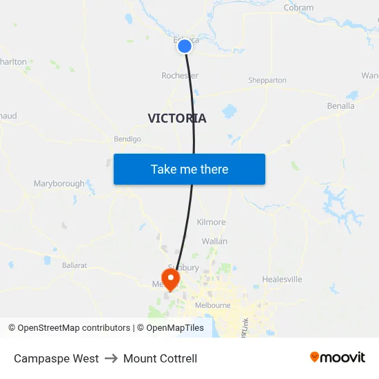 Campaspe West to Mount Cottrell map