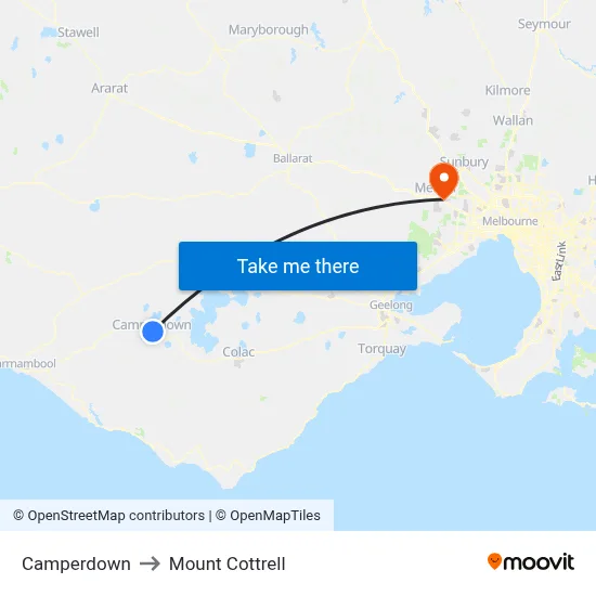 Camperdown to Mount Cottrell map