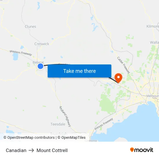 Canadian to Mount Cottrell map