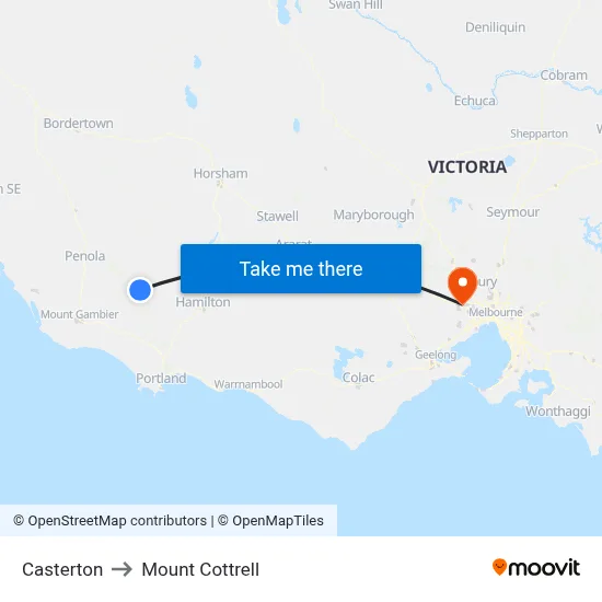 Casterton to Mount Cottrell map