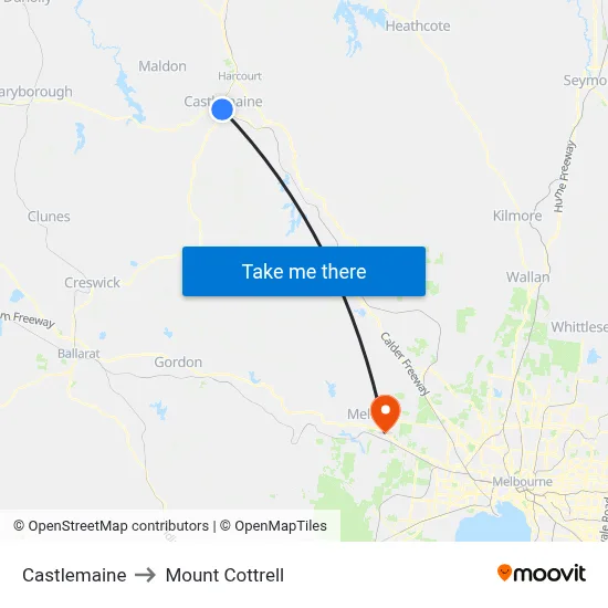 Castlemaine to Mount Cottrell map