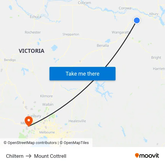 Chiltern to Mount Cottrell map