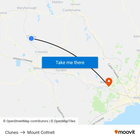 Clunes to Mount Cottrell map