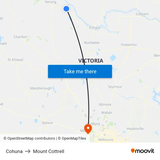 Cohuna to Mount Cottrell map