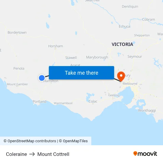 Coleraine to Mount Cottrell map