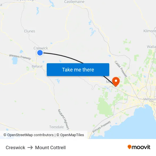 Creswick to Mount Cottrell map
