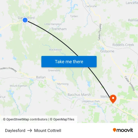 Daylesford to Mount Cottrell map