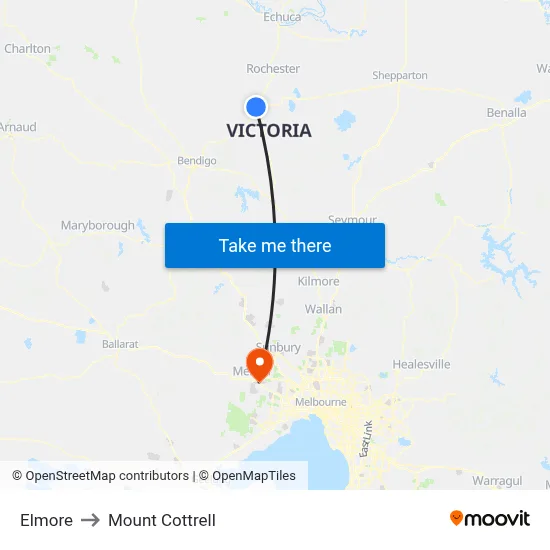 Elmore to Mount Cottrell map