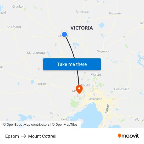 Epsom to Mount Cottrell map