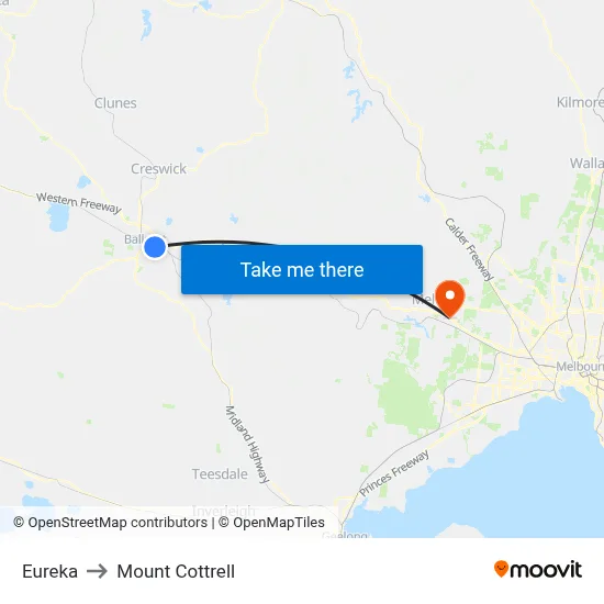 Eureka to Mount Cottrell map