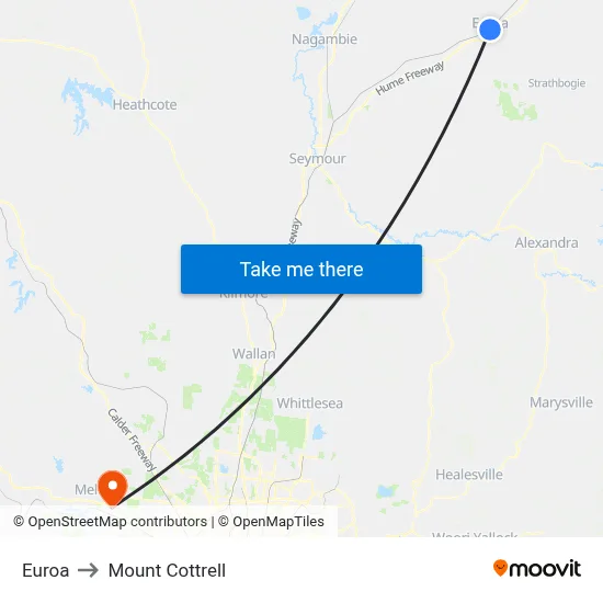 Euroa to Mount Cottrell map