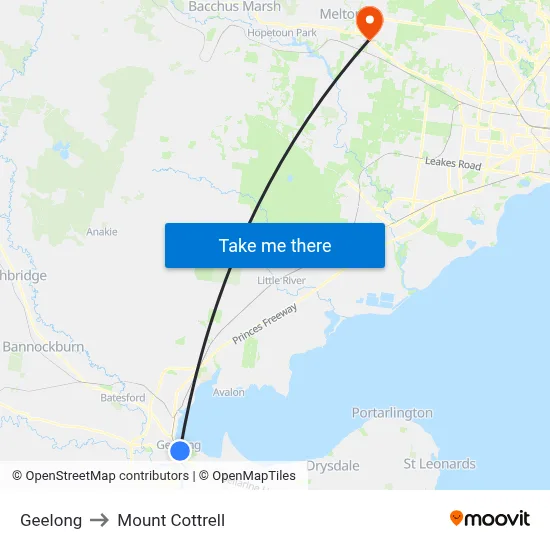 Geelong to Mount Cottrell map