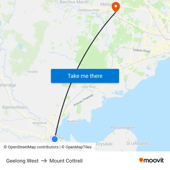 Geelong West to Mount Cottrell map